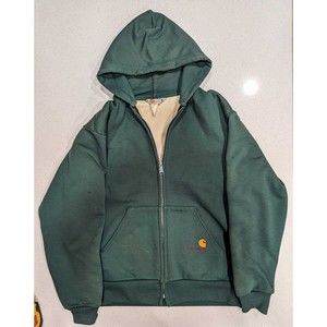 Vintage Carhartt Green Men's Full Zip Waffle Lined Hoodie XL